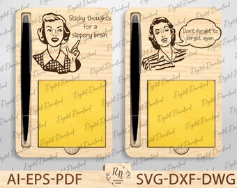 Suministros de artesanía Soporte para bloc de notas adhesivas SVG, Soporte para bloc de notas adhesivas SVG Archivo de corte láser, Archivo de corte Glowforge, Soporte para bloc de notas, Archivo de corte Glowforge