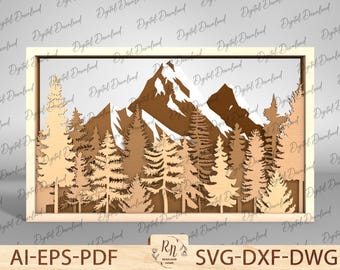 Laser cut multilayer mountain forest svg, Forest svg Mountain svg wall hanging cut file, multilayer wood art svg, Trees Svg, glowforge File