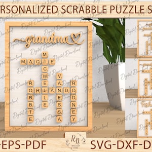 Personalized Scrabble Puzzle Sign, Grandkids Crossword Scrabble Wooden Sign, Custom Family Name, Grandparents Christmas Gift, Home decor
