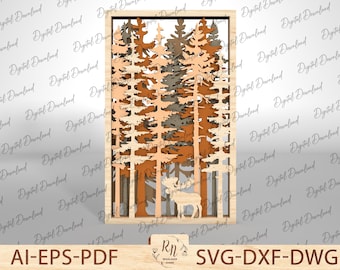 Multilayer Hunting Deer Scene Art svg, Deer Multilayer Svg, Deer Hunting Art Decor, Forest svg, multilayer wood art svg, glowforge File
