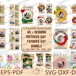 Lot de 40 aimants pour la Fête des Mères, Cadre photo pour la Fête des Pères, Cadeau pour la fête des Mères, Cadeau pour la fête des Pères, Cadre photo pour maman avec aimant pour réfrigérateur, Fichiers découpés Glowforge