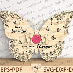 Mother&#39;s Day Floral Butterfly Sign Laser Cut File, Mother&#39;s Day Gift for Mom Butterfly, Butterfly Mom Gift, Laser Cut Glowforge
