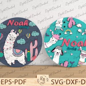 Personalized LLama Door Sign Svg,Llama Layered Door Sign Svg,Kids Llama Sign Svg ,Llama Door Hanger Svg, Glowforge Cut File Svg