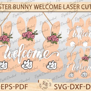 Easter Bunny Welcome Laser Cut File, Easter Welcome Sign Svg, Door Hanger Svg, Easter Decor Svg, Easter Glowforge Svg, Laser Cut File