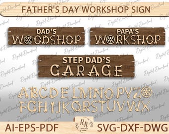 Vatertag Werkstatt Schild Schneidedatei, Glowforge Laser Cut Datei, Werkstatt Beschilderung Laser Cut Datei, Laser geschnitten Datei