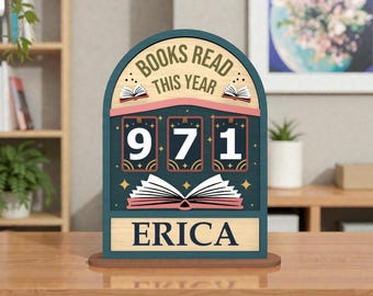Personalized Books Read Tracker SVG, Reading Counter Desk Sign Template, Book Lover Library Decor Laser Cut File