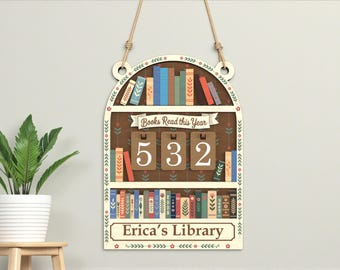 Cartello personalizzato in legno per tenere traccia della lettura, tabellone dei libri letti quest'anno, registro di lettura, decorazione per biblioteca, file tagliato al laser