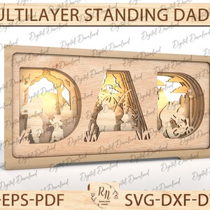 3D Multilayer Standing Dad Art svg, glücklicher Vatertag svg, Geschenk für Papa, Papa und Sohn svg