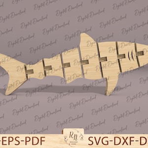 Wooden Shark Puzzle Svg, Wooden 3D Puzzle Shark Toy Plans and Patterns for kids, Laser Cut Glowforge