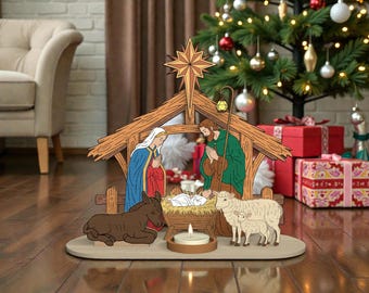 Holy Family 3D Layered Cut File SVG, Nativity Scene SVG, Christmas Manger Laser Cut File, Baby Jesus Ornament SVG, Glowforge Xtool Cut File