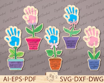 Mother’s Day Handprint Flower SVG Set, Cute Grandma Gift, Flower Handprint Magnet, Mothers Day Gifts Svg |Kids Handprint Crafting Svg