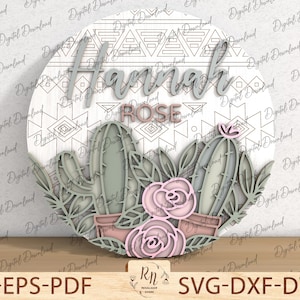 Arquivo de cabide de porta de cacto SVG, flor de rosa SVG, placa de porta suculenta Svg, flores de cacto e suculentas, decoração de classe do deserto, arquivos Glowforge