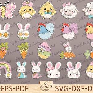 Cute Easter Earrings SVG Bundle, Bunny Faux Leather Earrings SVG Template, Spring Jewelry cut file for Cricut Silhouette Glowforge Laser cut