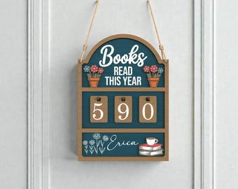 Books Read This Year Tracker SVG, Personalized Reading Counter Wood Sign Laser Cut File, Home Library Decor, Glowforge File