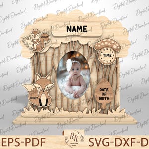 Customized Photo frame, Baby Picture Frame Laser Cut Files, Baby Birth Photo Frame SVG, photo frame svg laser file, wooden fridge magnet