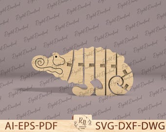 Rompecabezas de camaleón de madera Glowforge Svg, juguete de camaleón de madera, rompecabezas de camaleón de madera, regalos educativos para niños, Glowforge Svg