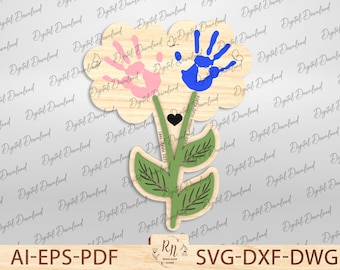 Flower Kids Handprint Signs Laser Cut File, Mothers Day Craft, First Kids Handprint Sign, First Mother’s Day Handprint, Mother's Day Gift