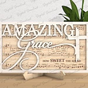Amazing Grace Stand Decor Laser Cut Svg,Amazing Grace Sign Svg, Religious Tiered Decor, Amazing Grace Files Svg,Catholic Svg,Music Faith Svg