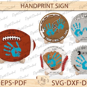 Sports Fathers Day Art Bundle, Father&#39;s Day Printable, Fathers Day Gift, Fathers Day Handprint Art, Sports Handprint Art,Glowforge Laser Cut