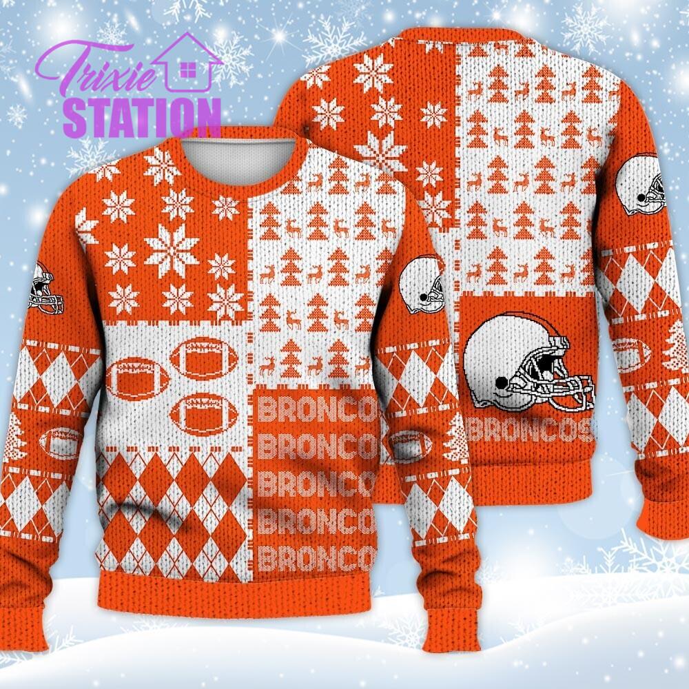 Discover Broncos Ugly Sweater Christmas, Retro Football American Sweatshirt Pattern 3D Hoodie, Shirt Xmas Full Print