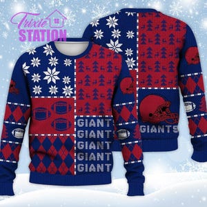 Giants Ugly Sweater Christmas, Retro Football American Sweatshirt Pattern 3D Hoodie, Shirt Xmas Full Print