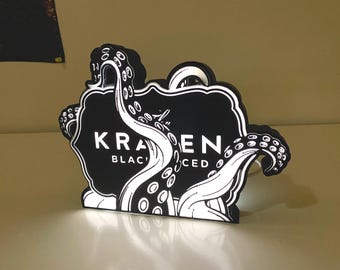 Kraken Rum Illuminated Wall LED Light Box Pub Sign, Man cave Bar, USB