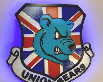 Large LED Union Bears Badge, Fan Cave Decor