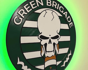10" Large Green Brigade LED Badge For Bar, Remote Control Home Decoration