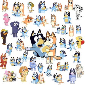 Paquete de imágenes prediseñadas de la familia Perro Azul PNG SVG / Imágenes prediseñadas de cachorros de dibujos animados / Gráficos de perros para niños / Diseños de sublimación para Cricut / 50 archivos