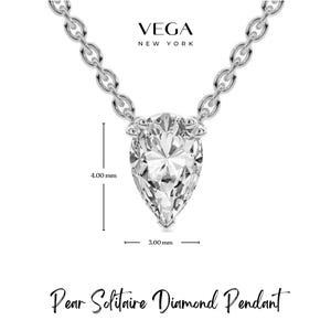 Pear Cut Solitaire Diamond Pendant, Pear Cut Lab Grown Diamond Pendant, Pear Shape Diamond Pendant Necklace