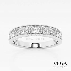 Double Row Lab Grown Diamond Wedding Band: Stackable Anniversary Ring
