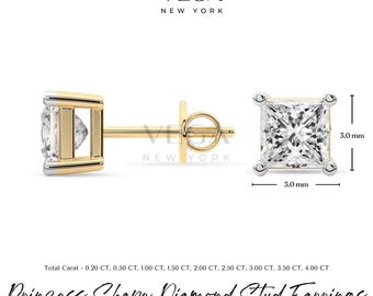 Pendientes de diamantes de laboratorio de talla princesa: claridad VVS