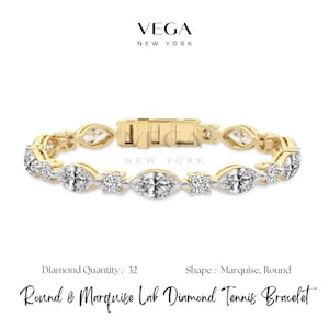 Round & Marquise Lab Diamond Tennis Bracelet