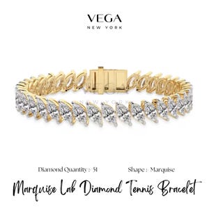 Marquise Lab Diamond Tennis Bracelet: 14k Gold, Wedding Jewelry