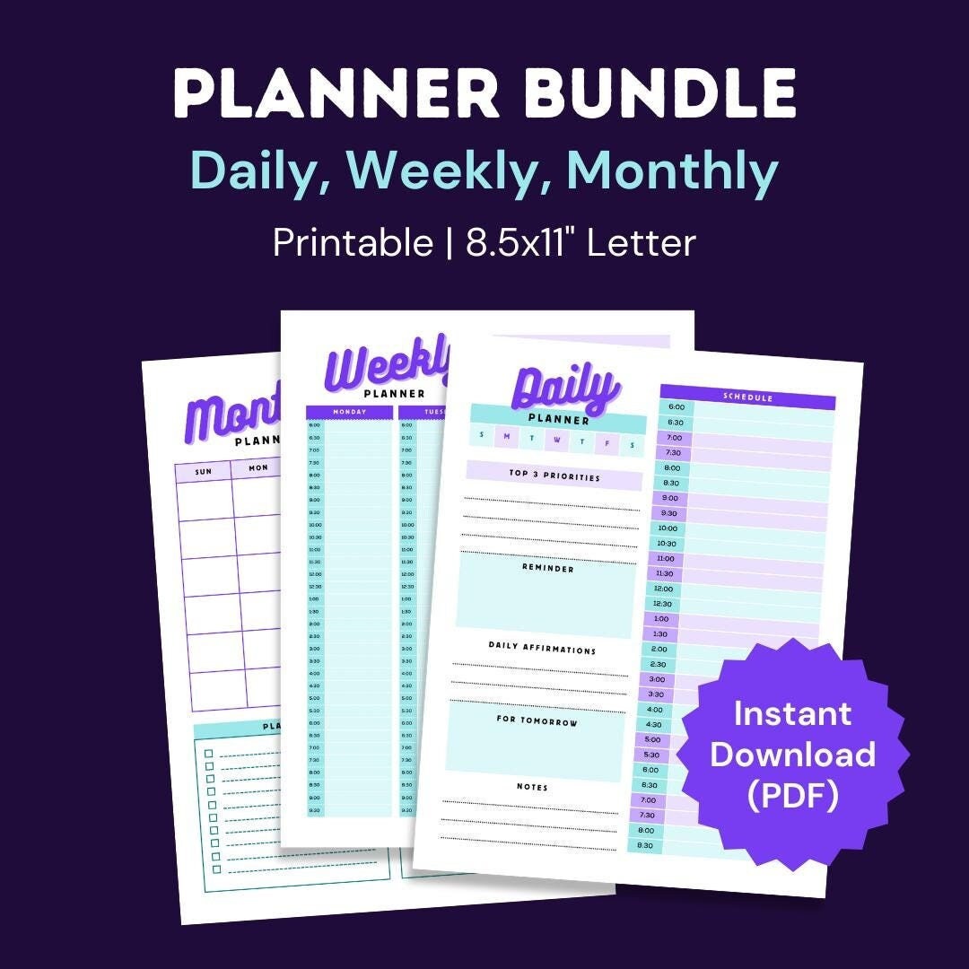 Modern Planner Bundle | Daily, Weekly, Monthly Calendar | Printable PDF ...