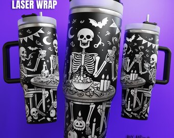 Vinilo SVG (PDF) con diseño de esqueleto de Halloween para vaso de 40 oz