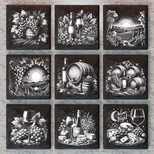 Wine Slate Coaster PNG, Slate Tiles Laser Engraving Design, Laser Etching Files