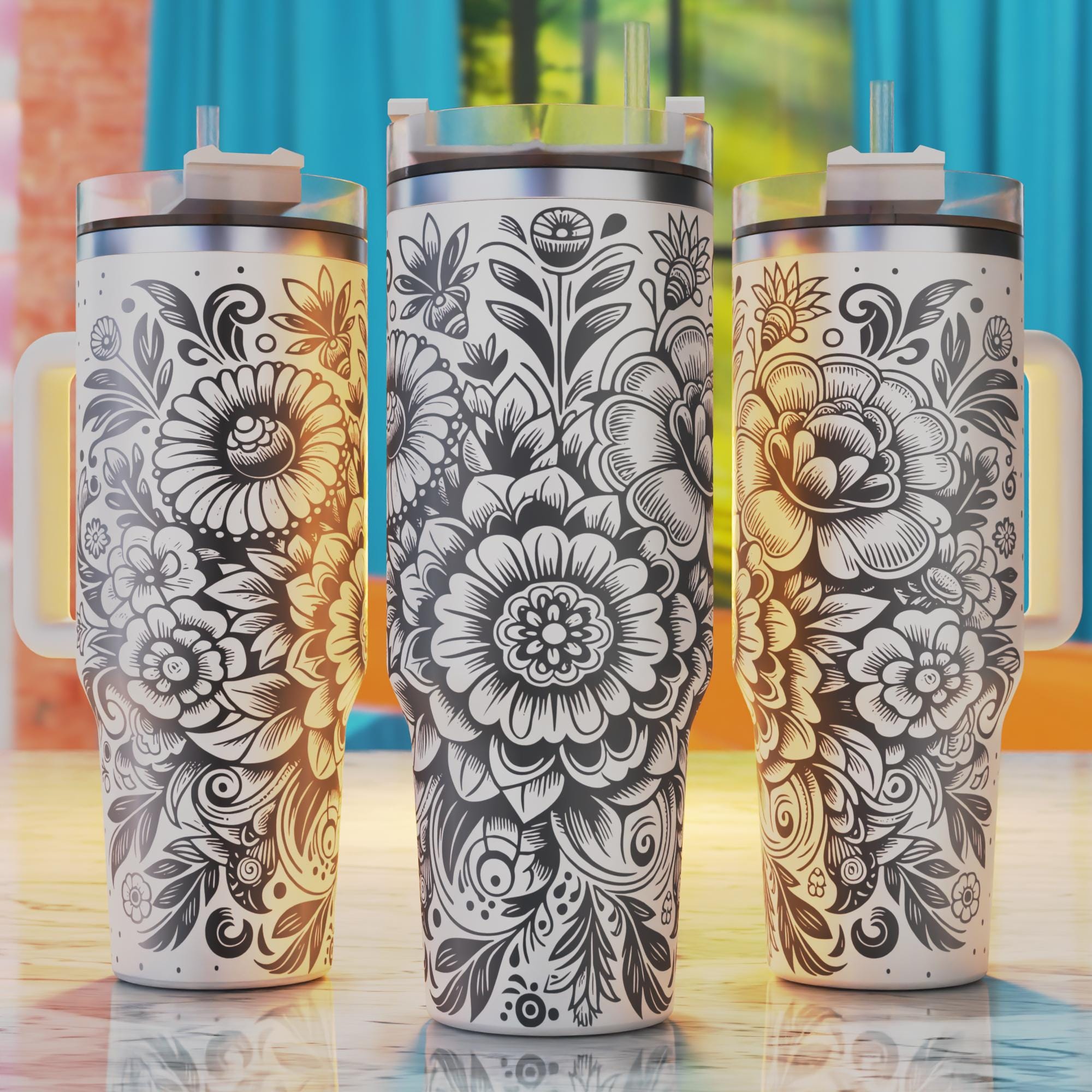 Talavera Flowers Tumbler Laser Svg, Mexican Engraved Design (PDF