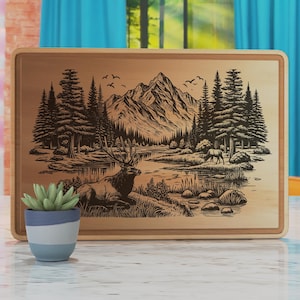 Elk Scene Charcuterie Board Laser Engraving SVG (Digital Download)