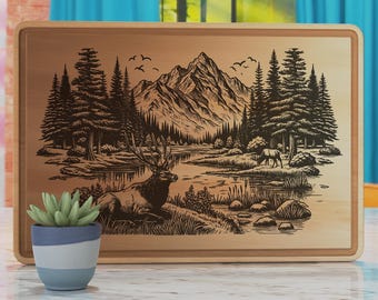 Elk Scene Charcuterie Board Laser Engraving SVG (Digital Download)