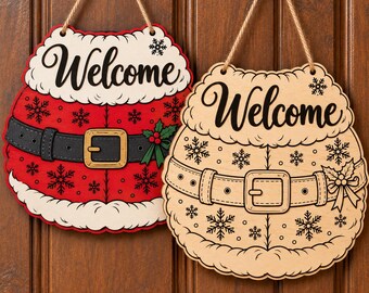 Christmas Welcome Door Hanger SVG – Santa Belt Sign Laser Cut File