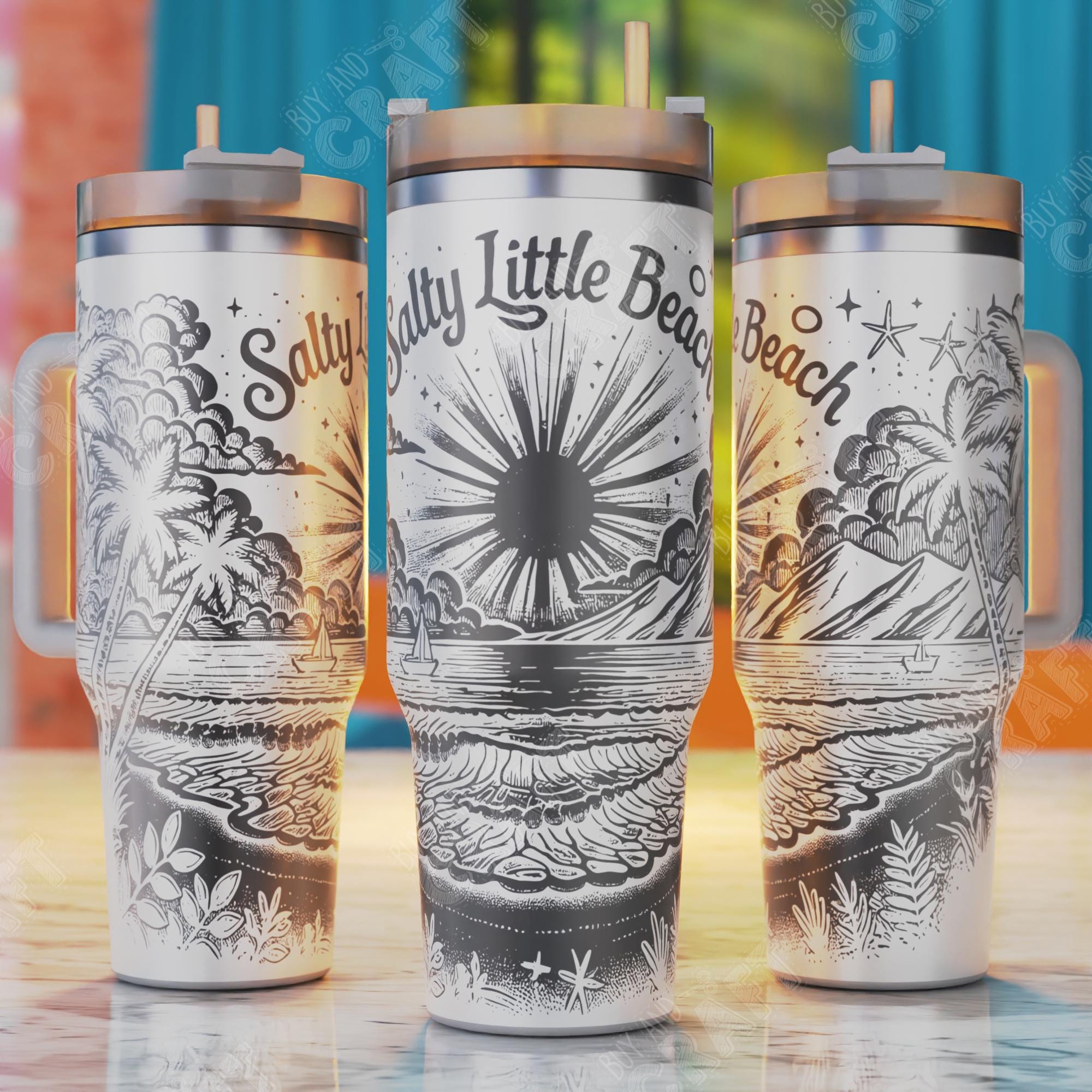 Salty Little Beach 40oz Tumbler SVG, Summer Laser Engraving (PDF