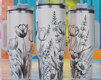 Wildflowers Tumbler Svg, Tulips 40oz Tumbler Laser Svg,40oz Tumbler Engraved Design, Laser Engraving Svg