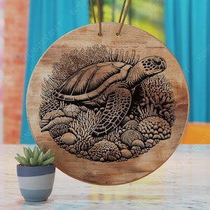 Sea Turtle Laser Engraving Design SVG, Wooden Board (Digital File)