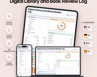 Book Review Log with Plot and Character Scores, Two-Book Comparison and Genre Ratings