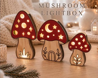 Mushroom Lightbox Svg, Night Light Laser Cut Files, Autumn Lighting Decor, Fly Agaric Set