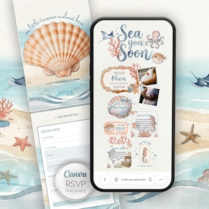 Szablon strony internetowej na baby shower z RSVP | Edytowalny szablon Canva Evite