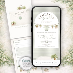 Locally Grown Baby Shower RSVP Website Template, Editable Canva Website, Farmers Market Digital invitation