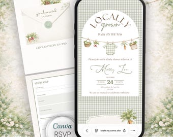 Locally Grown Baby Shower RSVP Website Template, Editable Canva Website, Farmers Market Digital invitation