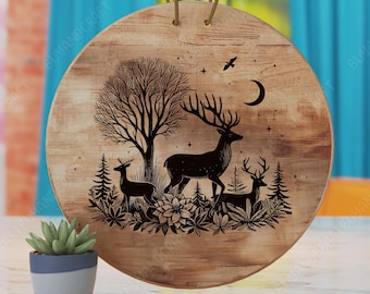 Deer Scene Cutting Board Laser Engraving Design (SVG)